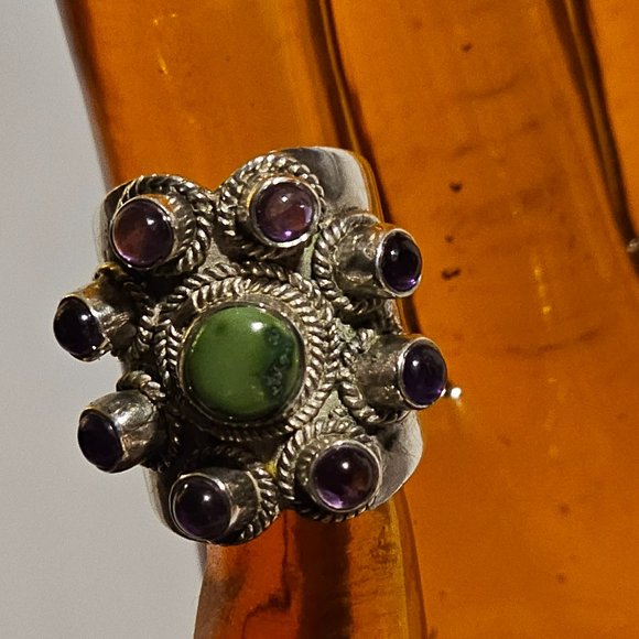 Vintage Chrysocolla & Amethyst Ring - Picture 5 of 8